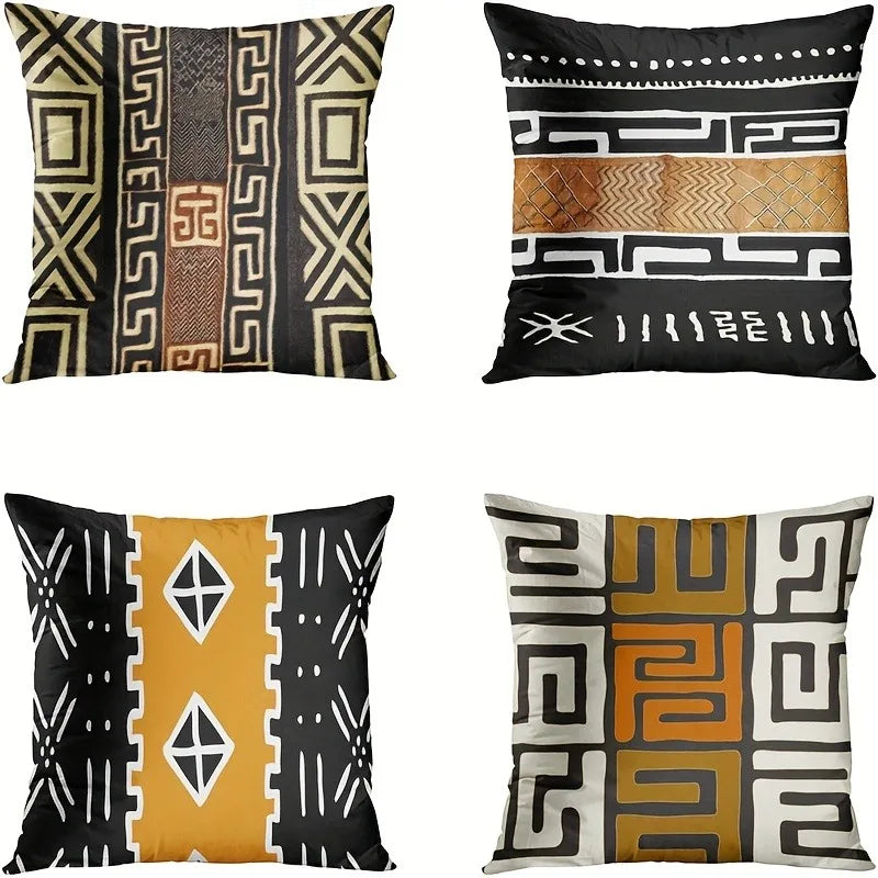 housse coussin polyester motif géométrique noir marron décoration intérieure moderne lit salon