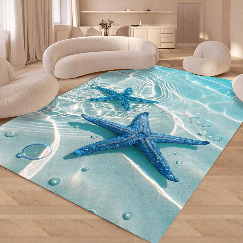 tapis moderne plage coucher soleil étoile mer antidérapant durable extérieur salon chambre bleu blanc