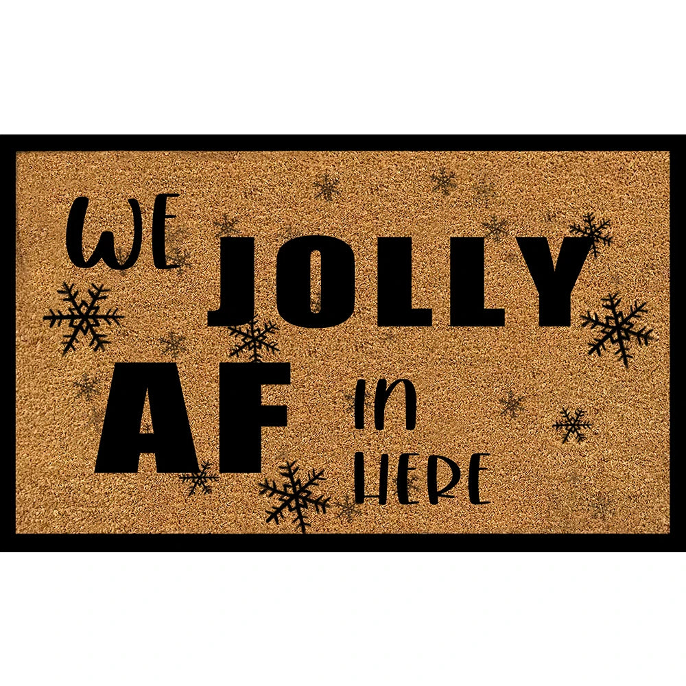 tapis d'entrée antidérapant marron clair lettres noires flocons neige moderne adhésif