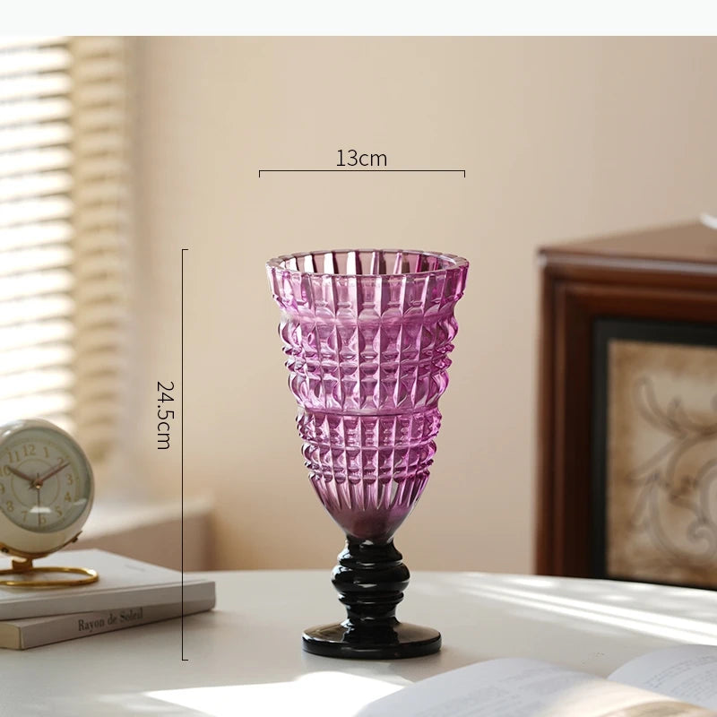 vase transparent classique gravé strié base solide décoration maison fleurs hydroponique