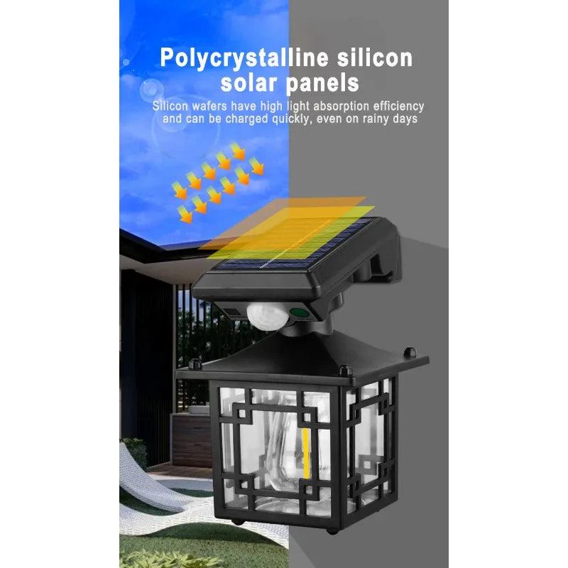 lampe murale solaire ip65 étanche led noir cadre doré verre opalin rétro capteur mouvement