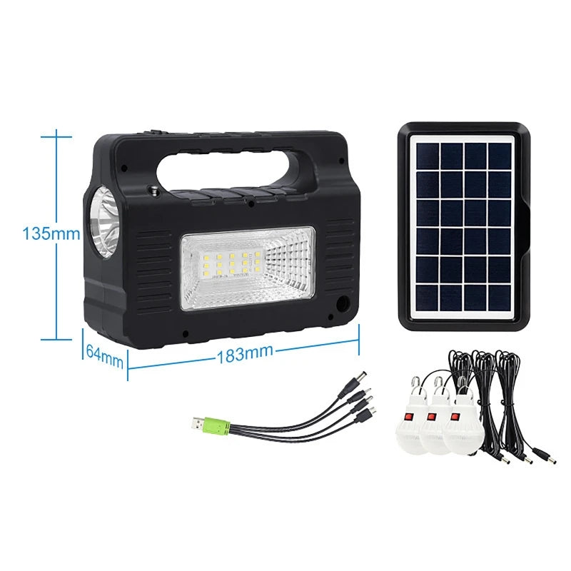 lampe poche portable système solaire rechargeable panneau solaire haut parleur radio fm bluetooth usb