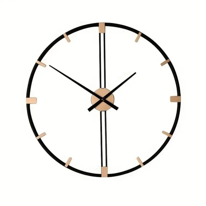 horloge murale moderne 60cm cadre noir transparent aiguilles numéros dorés quartz métal