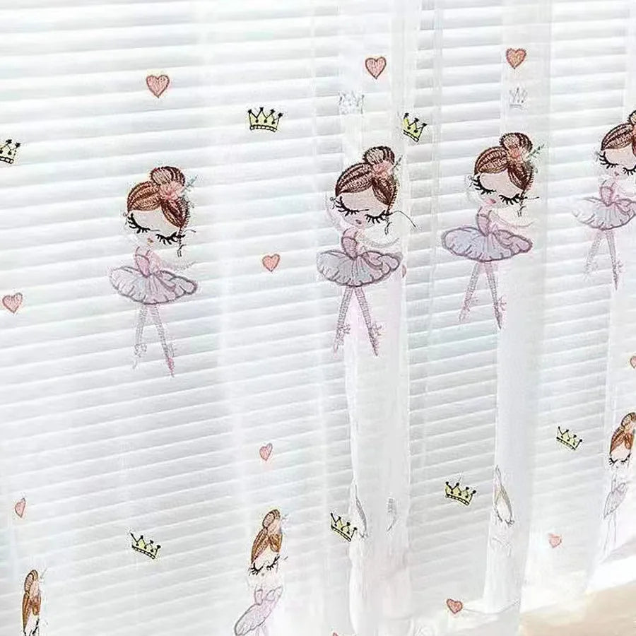rideau blanc danseuse tutu couronnes coeurs floral transparent enfant moderne polyester