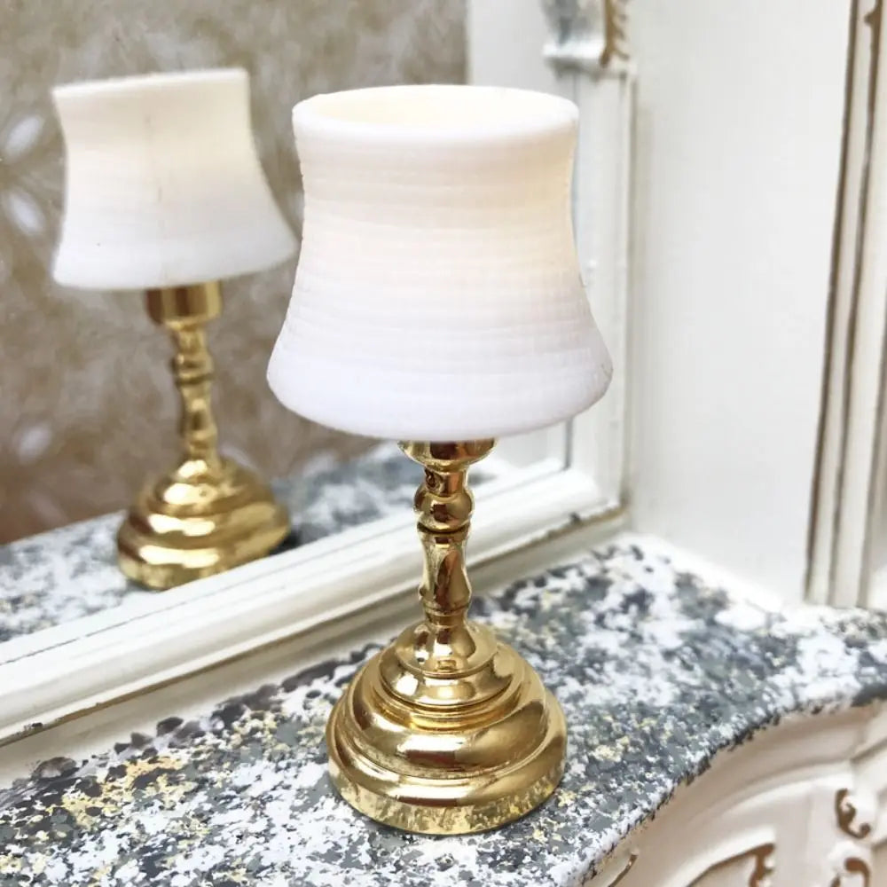 lampe table classique or blanc métal tissu 14ans+ miniature abat jour base