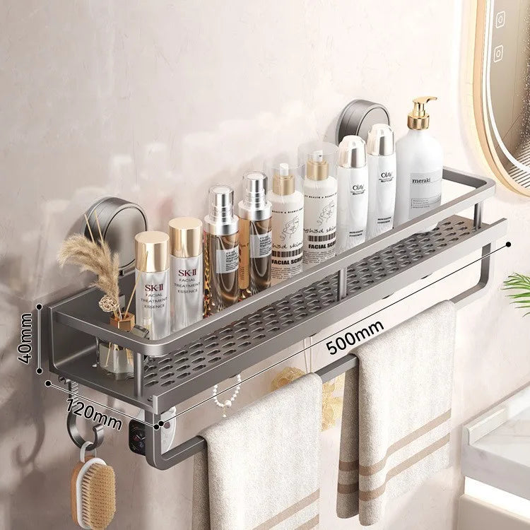 étagère salle bain argentée perforée moderne clips adhésifs crochets rechargeable murale aluminium
