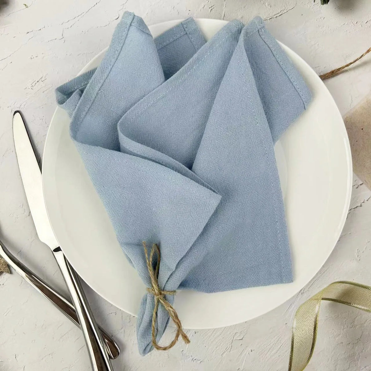 serviette table coton rose violet ruban jute décoration mariage fête rustique moderne