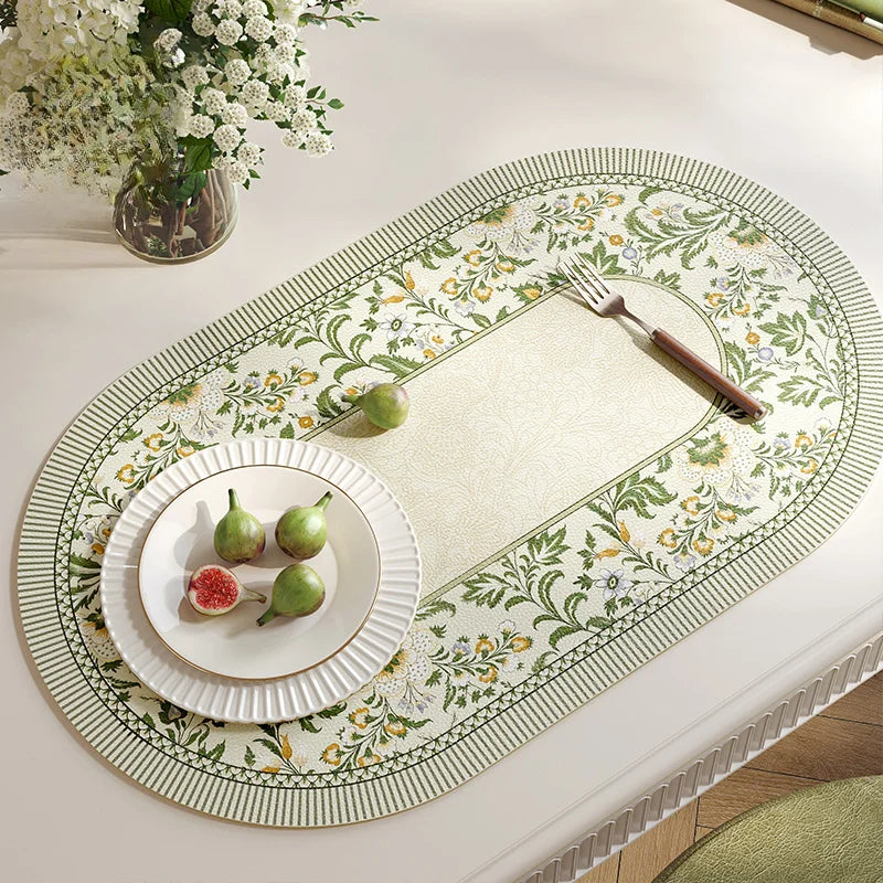 serviette table verte classique fleurs lin respectueux environnement 30x45cmversible facile nettoyer