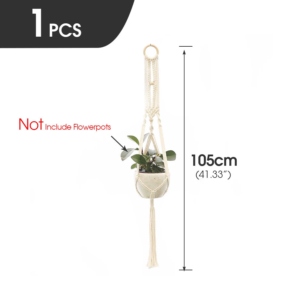 support plante suspendue macramé blanc fait main décoration jardin intérieur boho corde coton