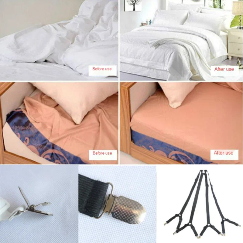 bretelles lit clips support drap noir gris fixations métal triangles ajustables adultes