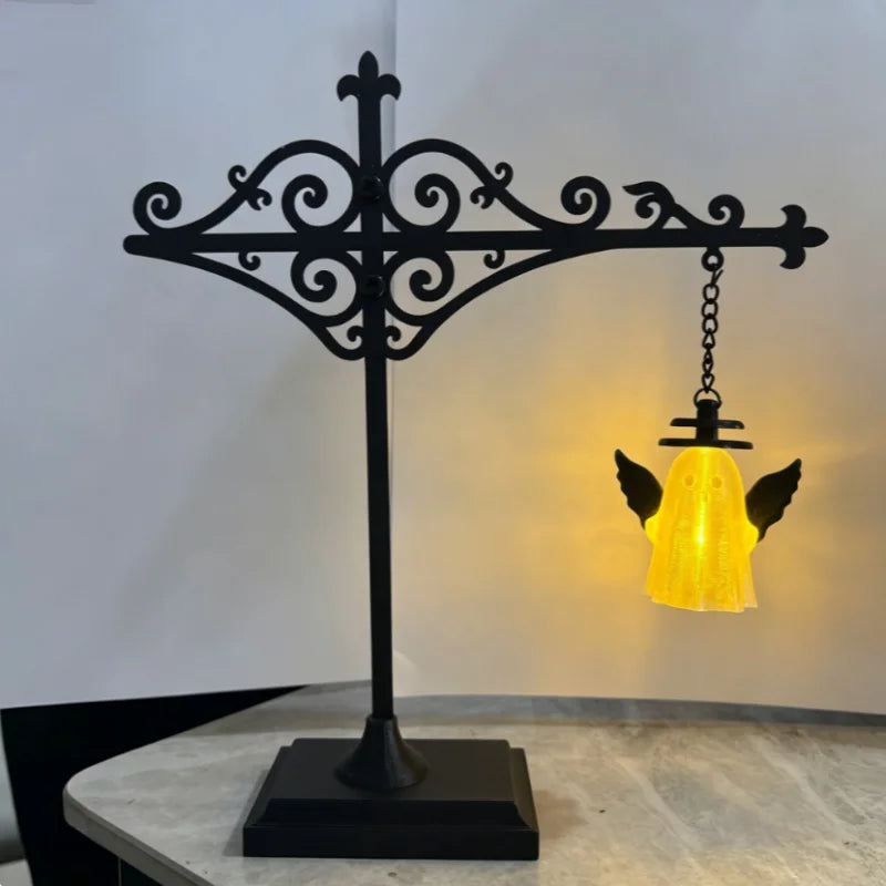 lampe poser rétro noire motif géométrique métal tringle suspension led