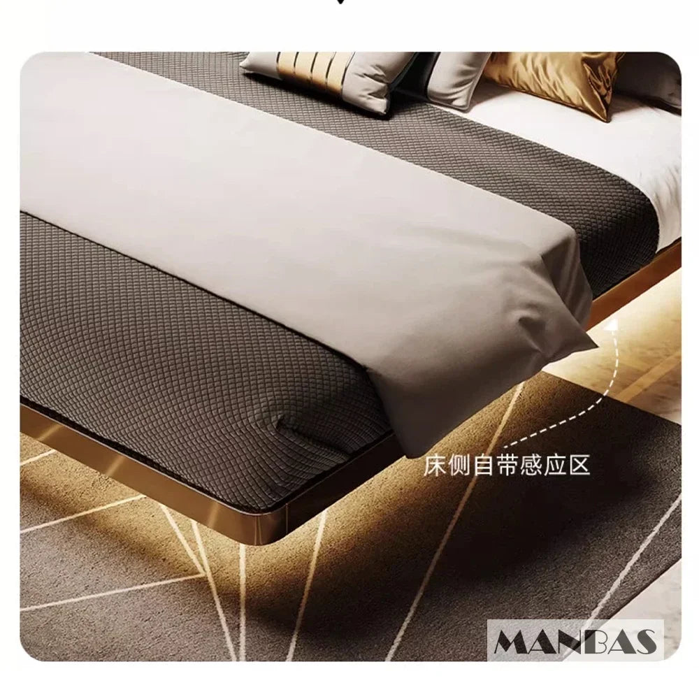 lit moderne double cuir véritable tête capitonnée cadre métal doré luxueux