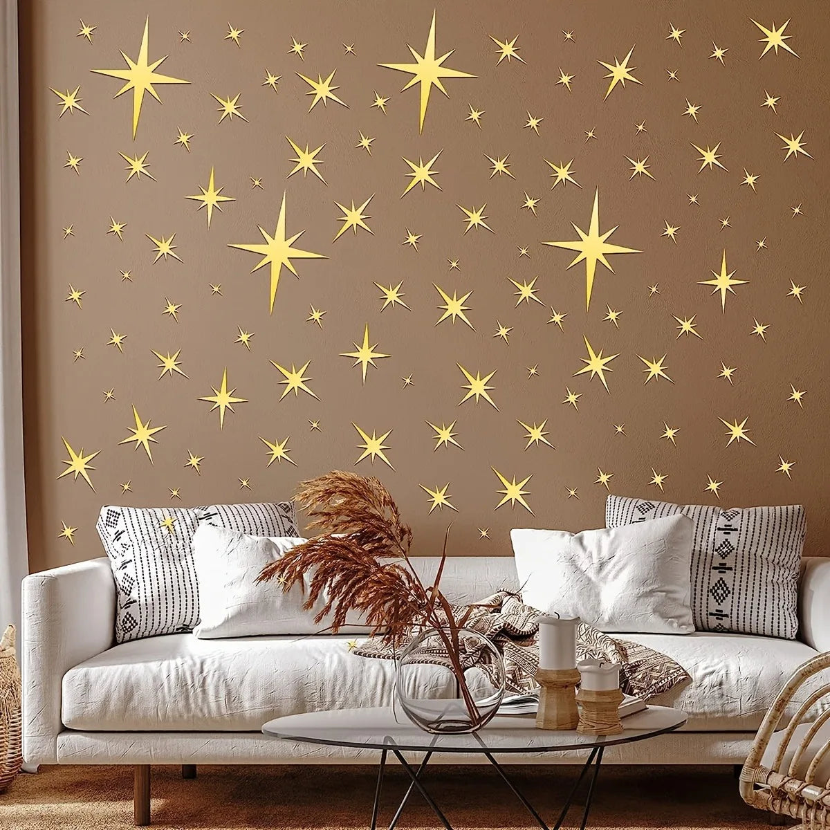 sticker mural acrylique étoiles or 3d effet moderne décoration intérieure brillance autoadhésif chambre salon