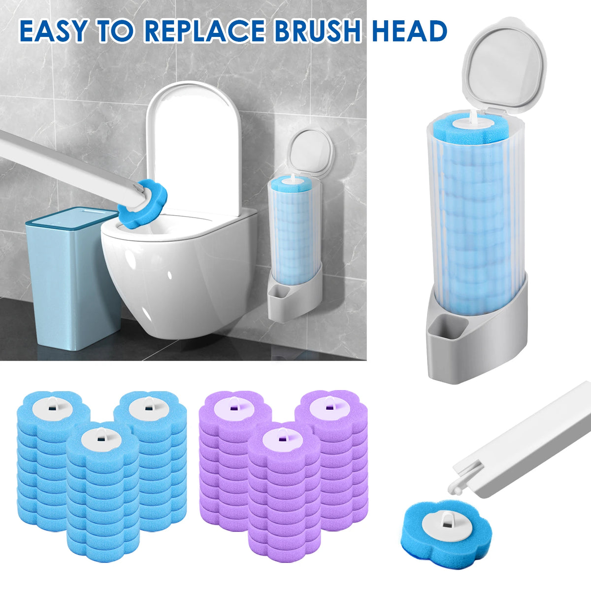 brosse toilette bleu blanc remplacement tête nettoyage mural moderne salle bain