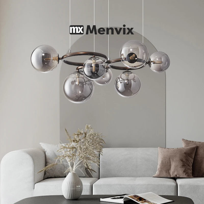 Suspension lumineuse moderne boule verre transparente câbles suspendus salle salon chambre