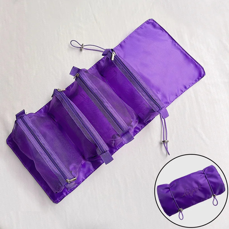 Sac cosmétiques multi usages pliable rose clair moderne poignée dorée fermeture glissière