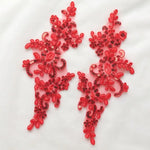 patchs tissu brodé appliques dentelle motif floral rouge bleu doré