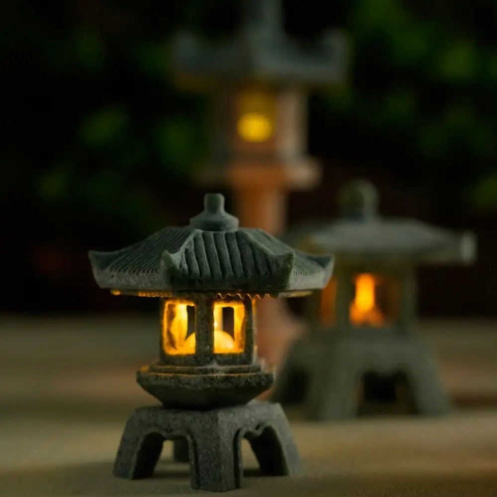 lanternes traditionnelles pierre naturelle japonais opaques jardin décoration statue miniature gris architecture imitation antique
