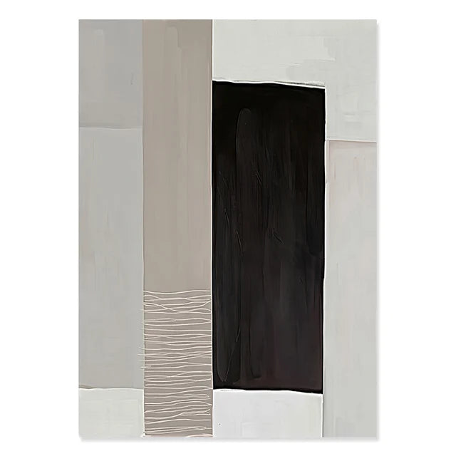 tableau abstrait moderne toile couleur noir beige geometrie minimaliste deco salon vertical
