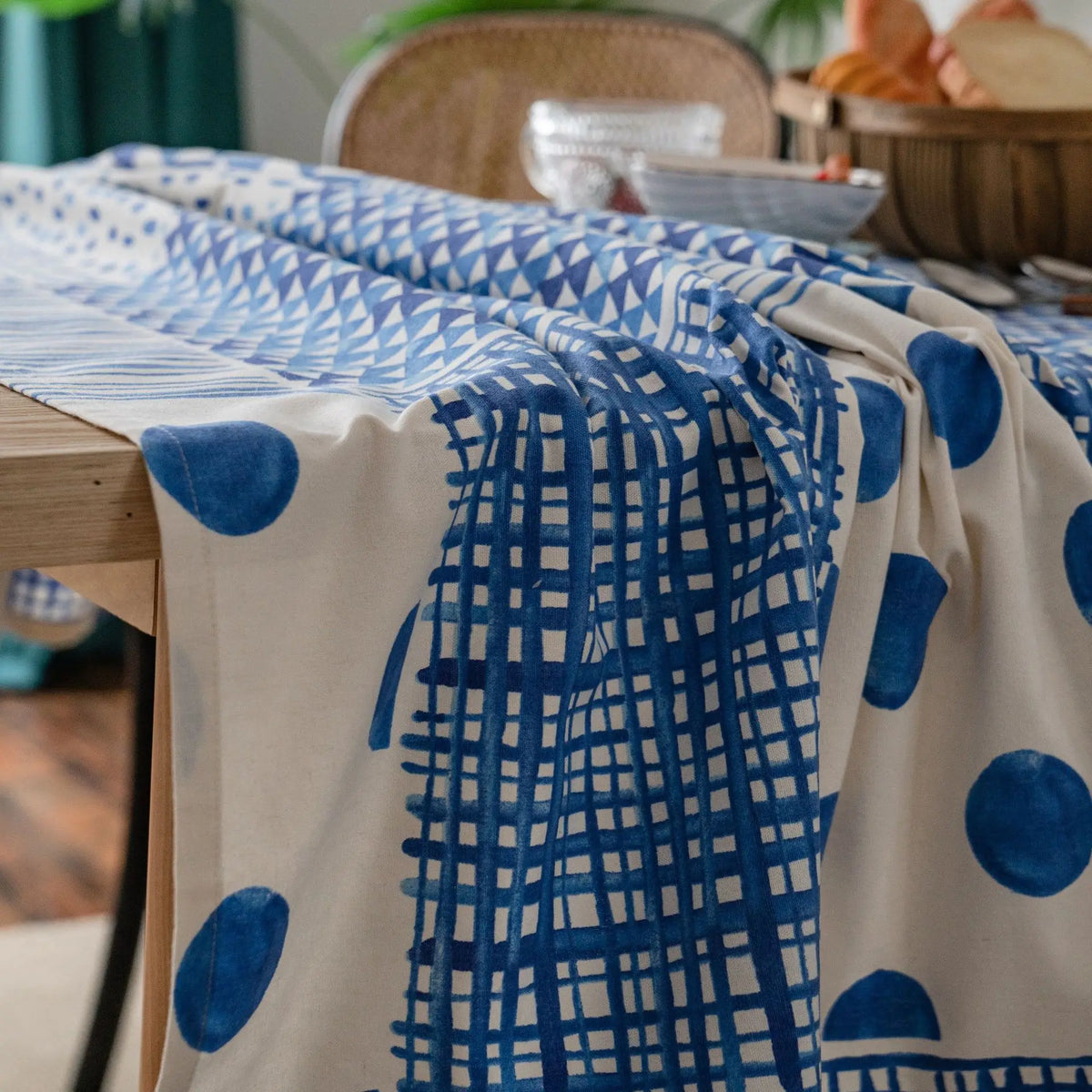nappe bohème bleu géométrique imperméable coton polyester table extérieur hiver été printemps festive