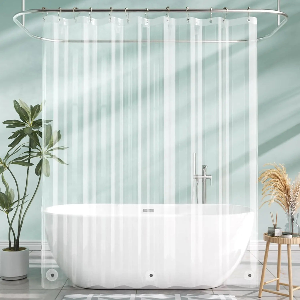 rideau douche transparent rayures verticales moderne aimants lestés imperméable résistant taches anneaux métalliques 80x180cm