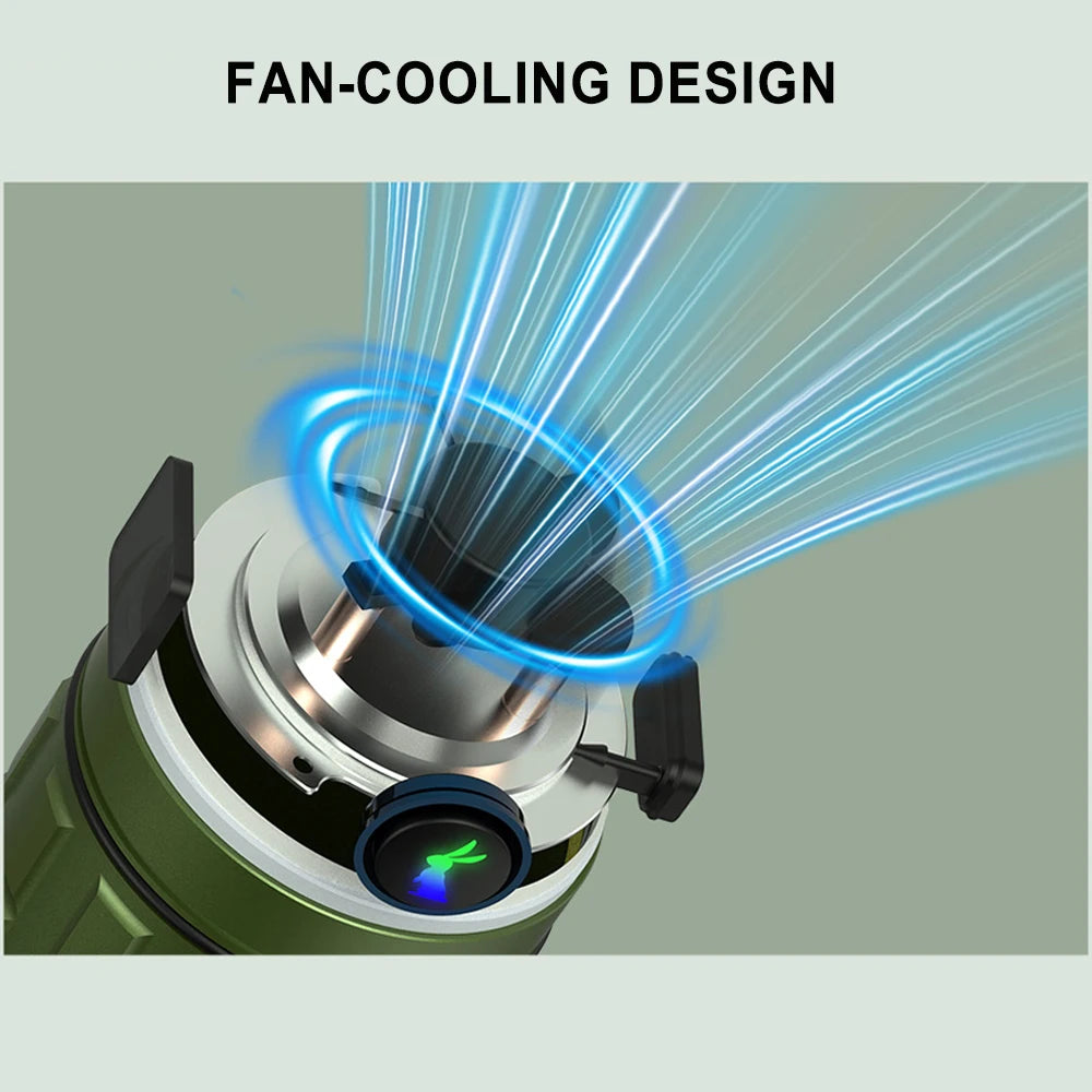 lampe torche led rechargeable usb oled ventilateur noir vert moderne robuste