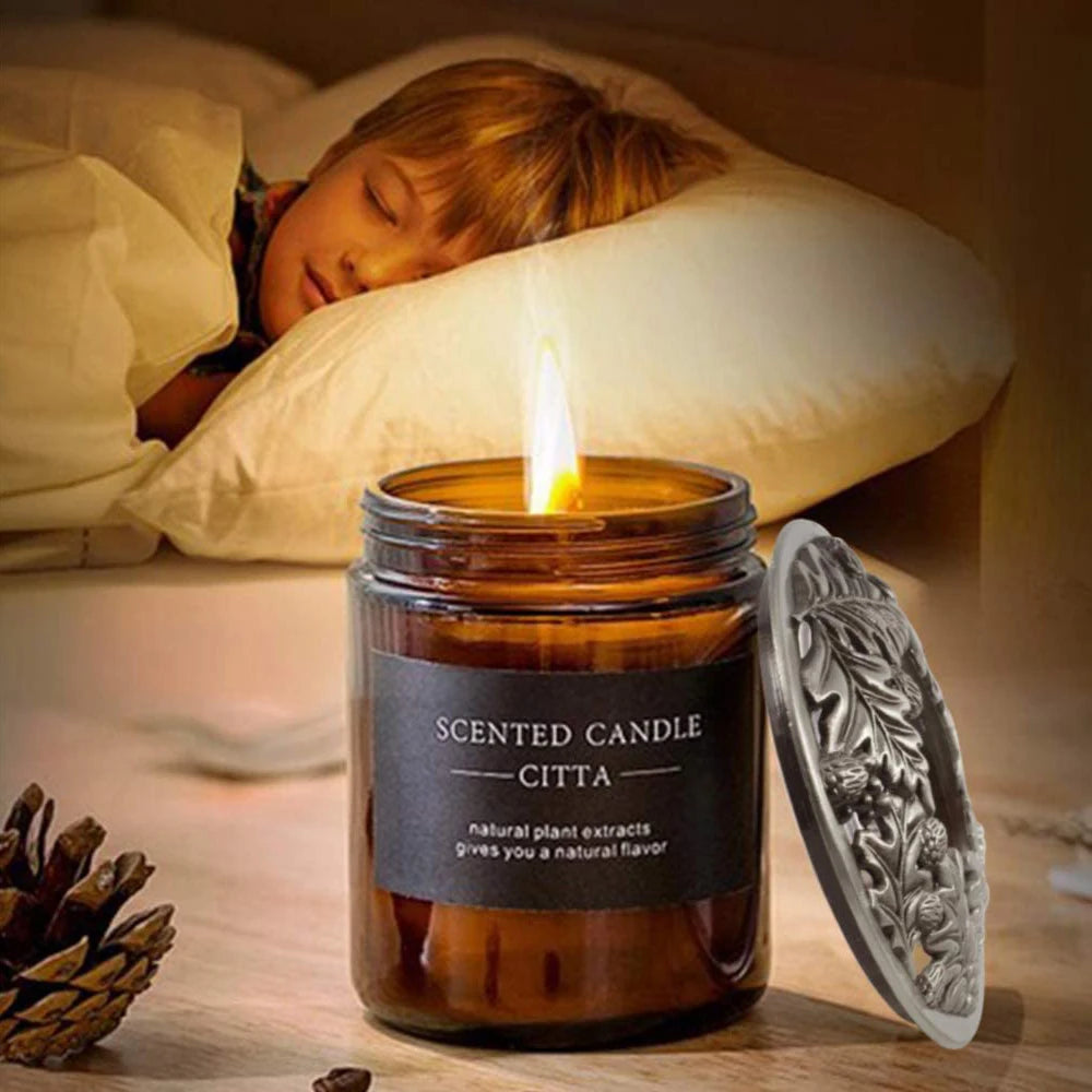 bougies parfumées or cuivre argent feuilles glands vintage classiqueintérieur spa yoga aromathérapie chambre salon