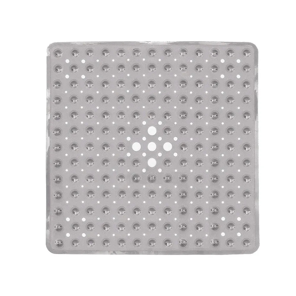 tapis bain antidérapant moderne bleu clair gris perforations rondes transparent PVC respectueux environnement salle