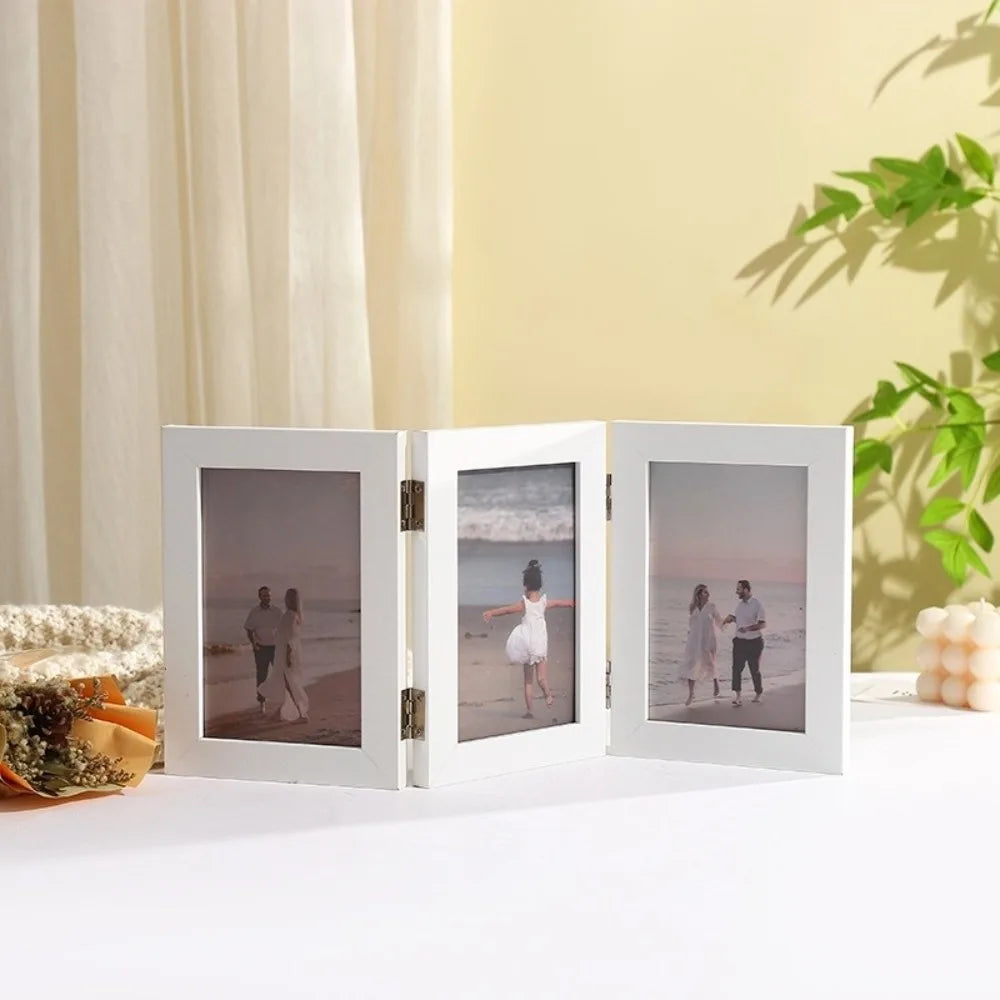 cadre photo triplé bois clair noir minimaliste charnières photos décoratives pouces pouces blanc foncé