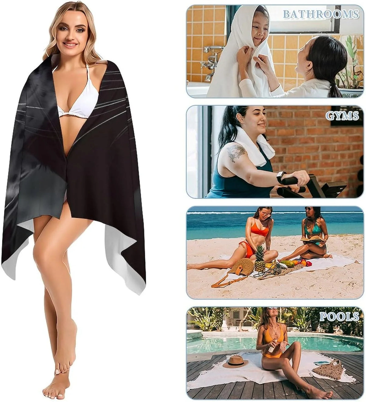 serviette plage imprimée léopard noir blanc séchage rapide absorption rapide 100% polyester moderne graphique