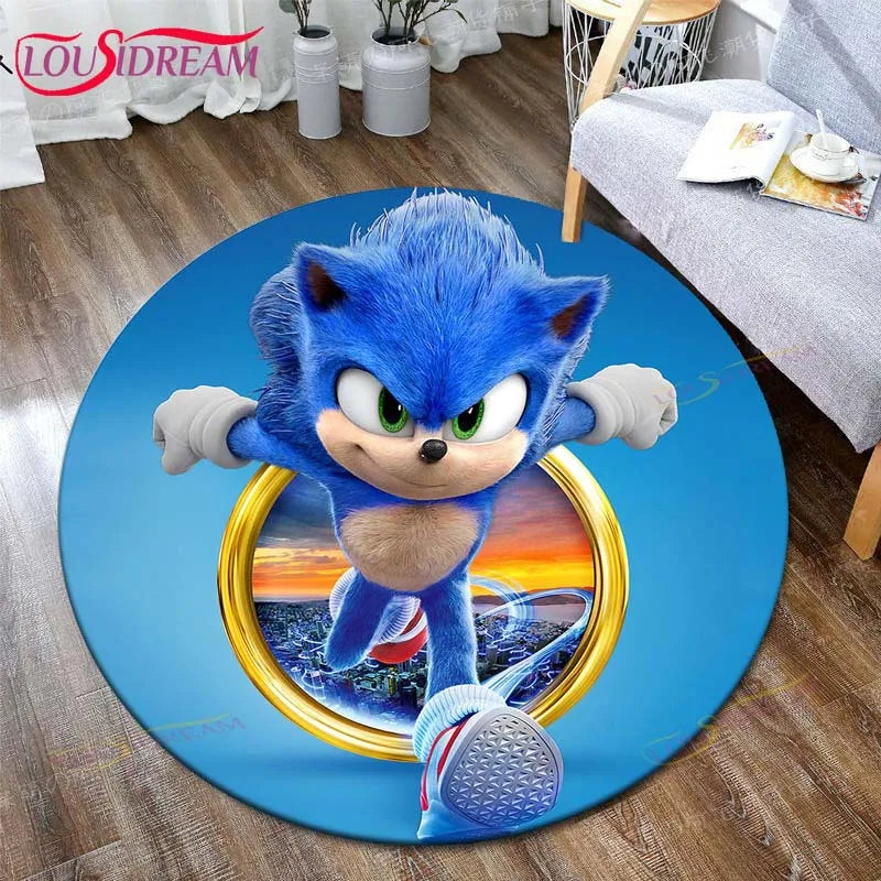 tapis rond sonic dessin animé bleu blanc rouge jaune noir cartoon 100cm 120cm 140cm