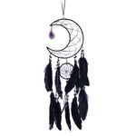 décoration murale attrape rêves noir plumes filigrane pierre semi précieuse boho ethnique chambre coucher