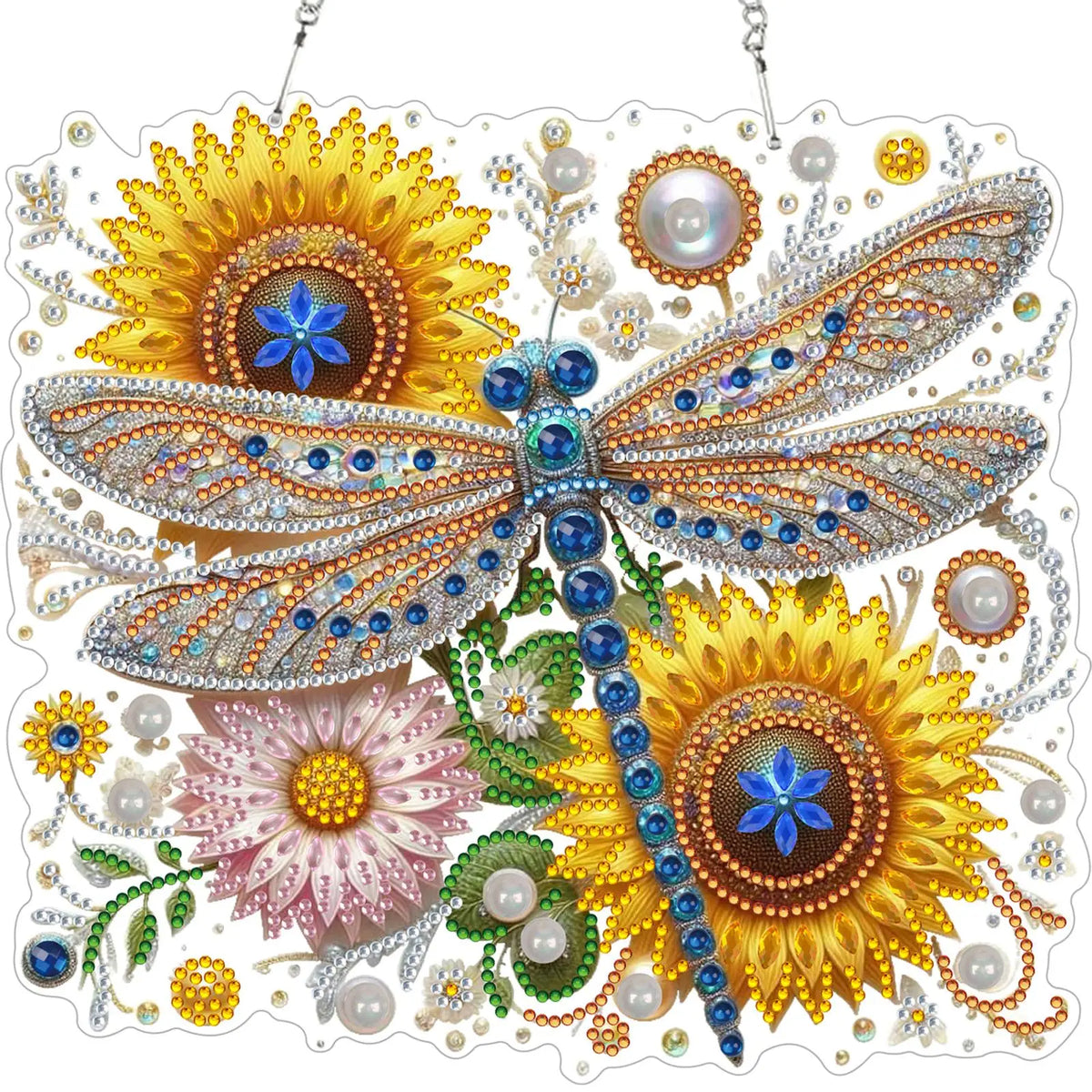 décoration murale artisanale peinture diamant motif floral violet blanc doré vert rose