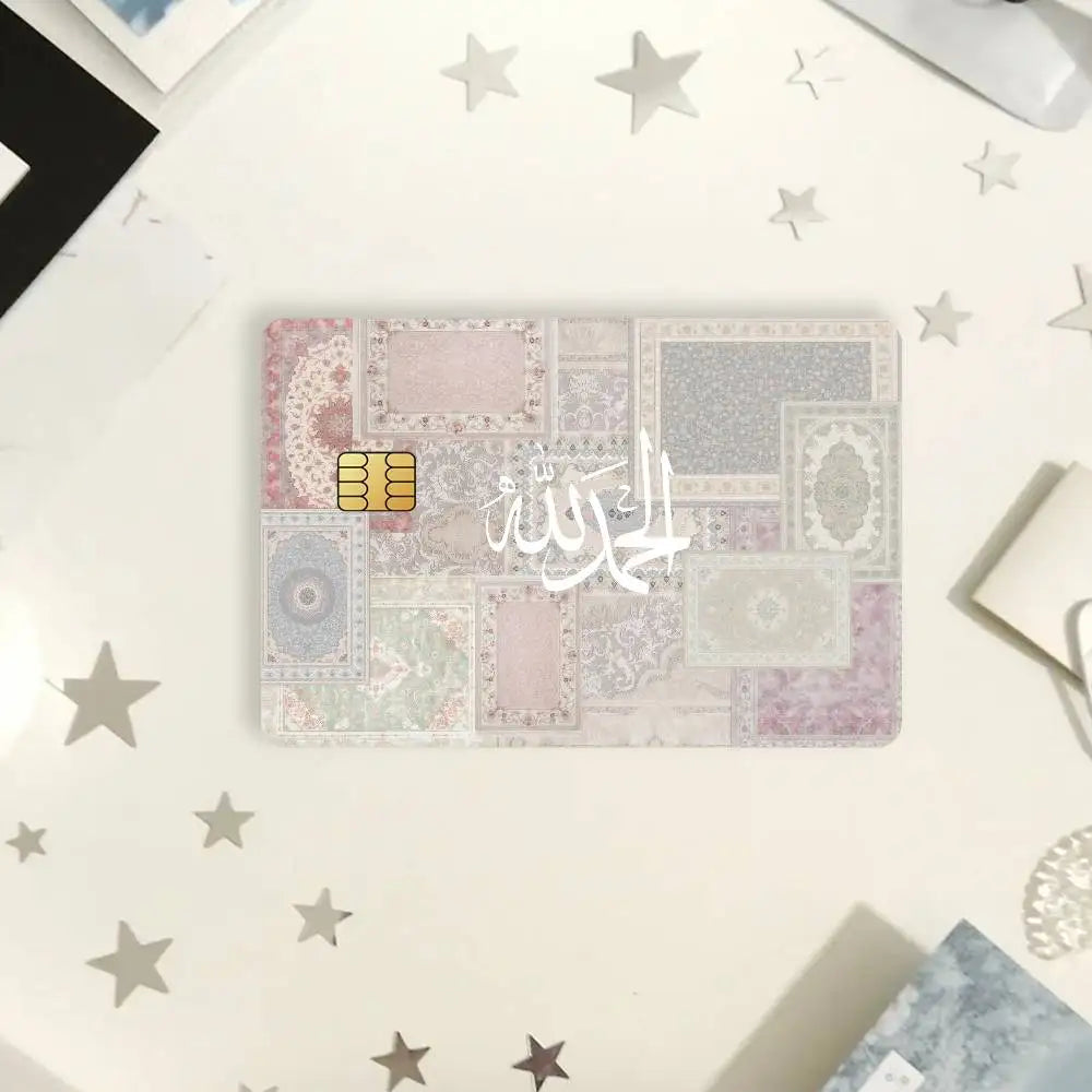 autocollants carte credit motif geometrique moderne bleu marron rose beige patchwork İslamique pieces