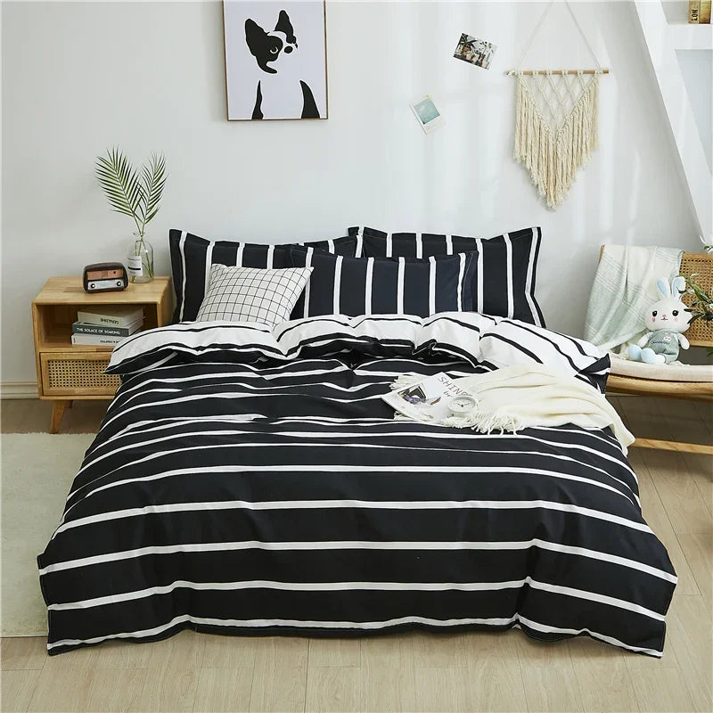 Housse de couette rayures noires et blanches sur lit