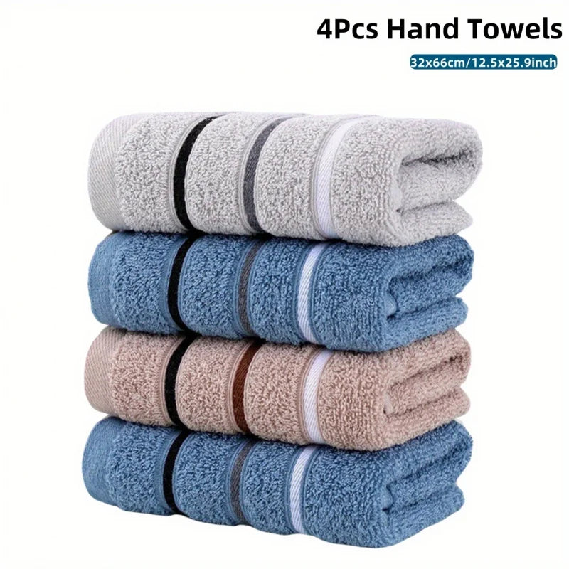 serviettes toilette coton polyester rayées gris clair bleu clair beige classiques 32x66cm pack