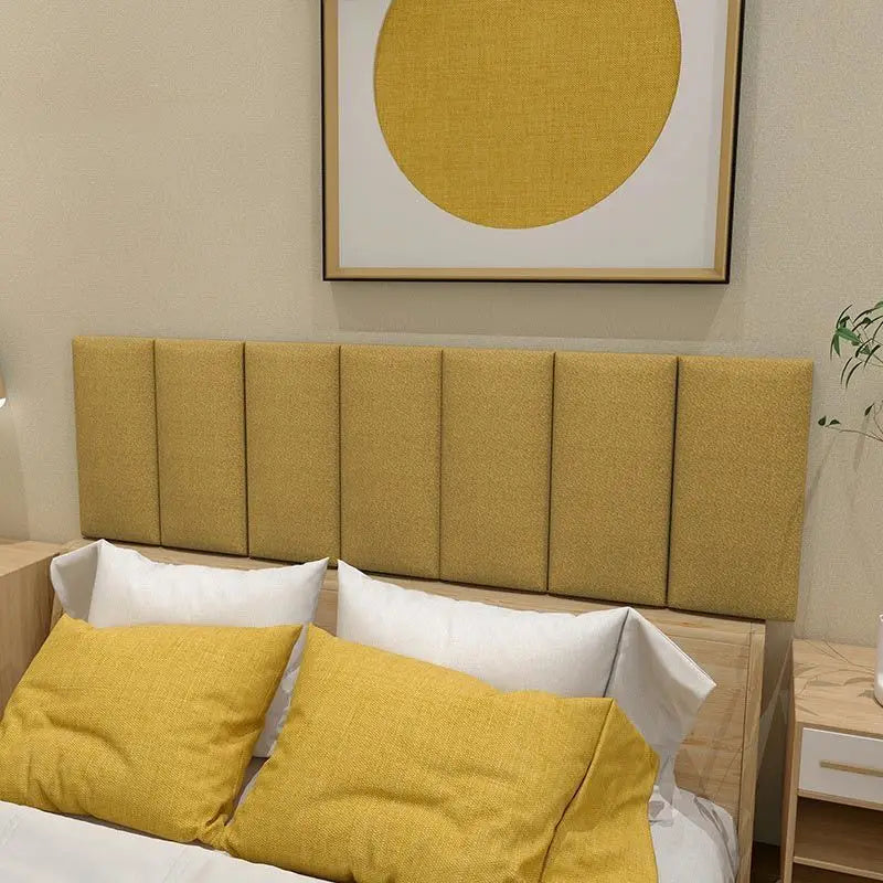 tête lit bois contemporain minimaliste panneau mural chambre coucher gris beige jaune