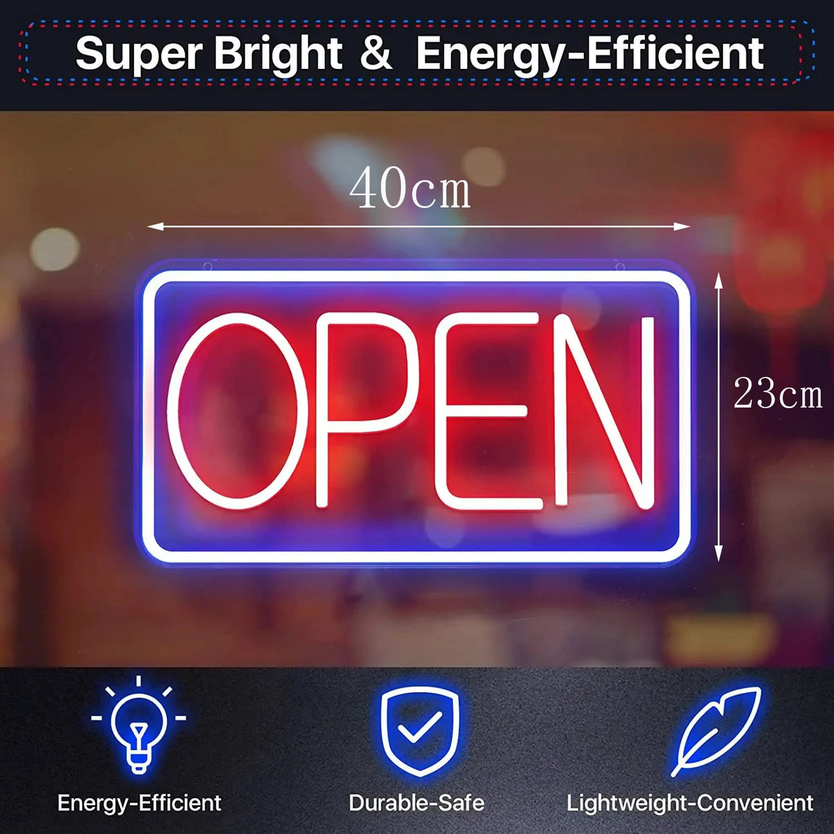 panneau lumineux led open rouge bleu lettres relief classique vacances chambre enfants