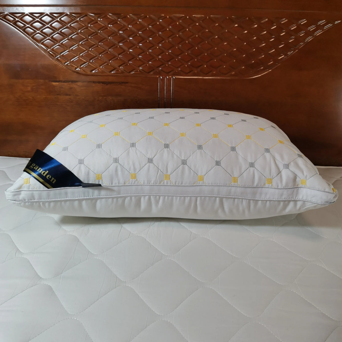 oreiller polyester rectangulaire motif géométrique moderne blanc jaune gris bleu cushion literie voyage adultes