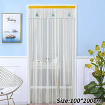 rideau moderne transparent rayures vertes bordure brodée élégant anti moustiques porte auto agrippante
