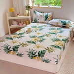 draps housses fleurs tropicales moderne blanc vert jaune pièces lit 120cm 150cm 180cm 200cm
