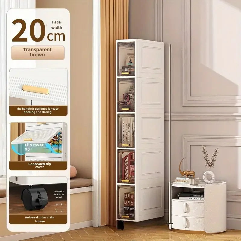 rangement mobile multi niveaux blanc transparent moderne roulettes echangement visible