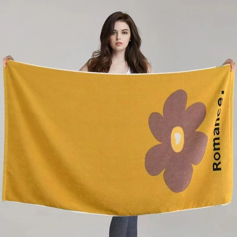 serviette bain coton jaune vert papillons fleurs moderne absorbante douce grandes dimensions
