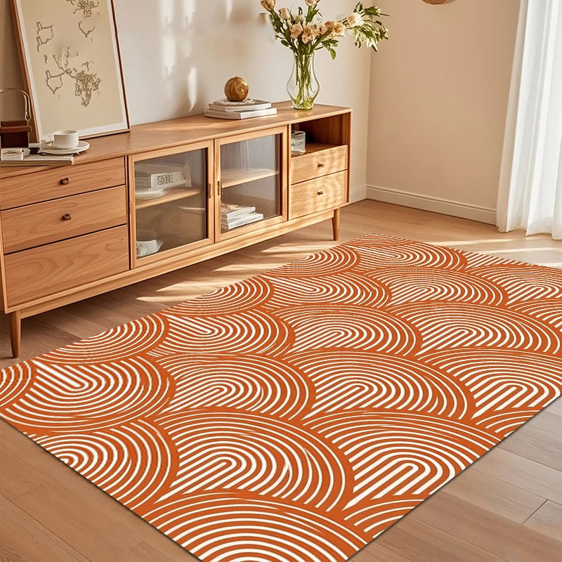 tapis moderne orange spirales motifs géométriques salon chambre décoration polyester anti dérapant 140x200cm