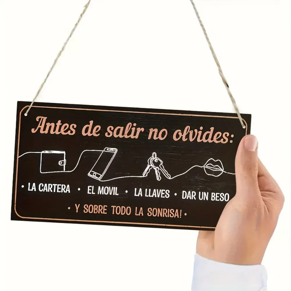 plaque décorative métal noir icônes blanches sac téléphone clés lèvres corde fixations classique mur