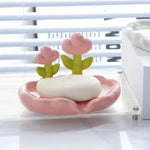 support savon moderne rose blanc fleurs relief surface lisse évacuation salle bain portable