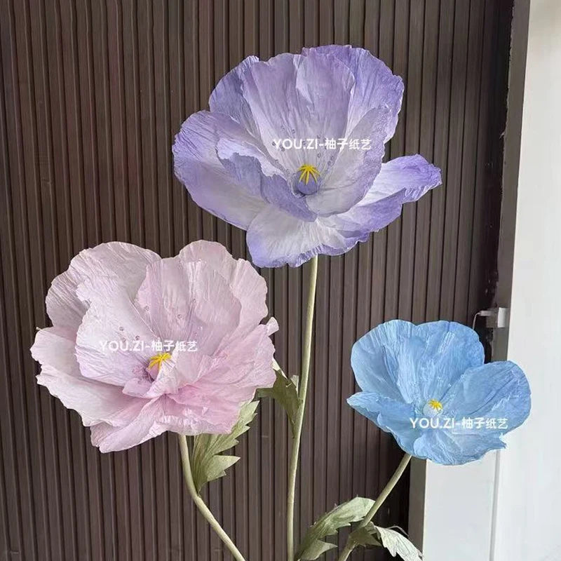 décoration mariage fleurs artificielles papier bleu rose violet jaune extérieur champêtre