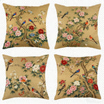 taies d'oreiller imprimées fleurs oiseaux vintage polyester beige zipper 45x45cm décoration maison hospitalière