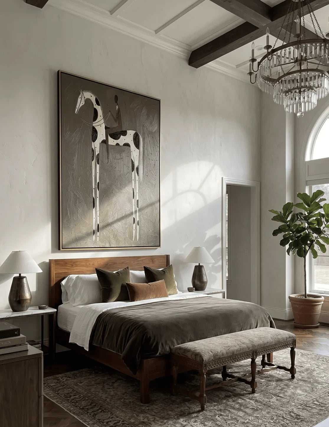 tableau cheval abstrait moderne cadre doré toile décorative salon chambre mur blanc noir