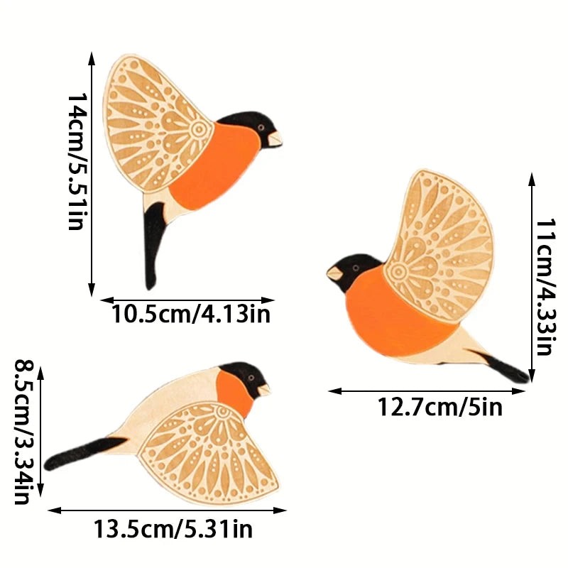 décoration murale oiseaux bois orange bleu noir motifs floraux artisanal